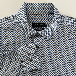 Bugatchi OoohCotton Tech Button Up Shirt Mens Sz M Geometric 8-Way Stretch Knit